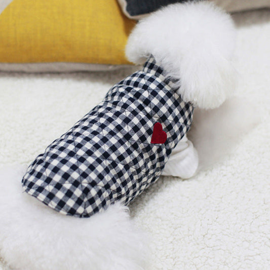 KFX-0001597 Cozy Cotton Plaid Vest with Peach Heart Design for Dogs