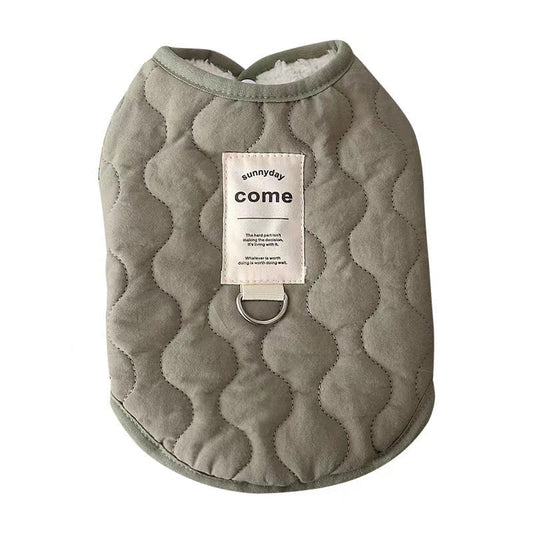 KFX-0005565 Warm Fleece-Lined Pet Vest in Army Green & Milky White, Thickened for Winter Comfort