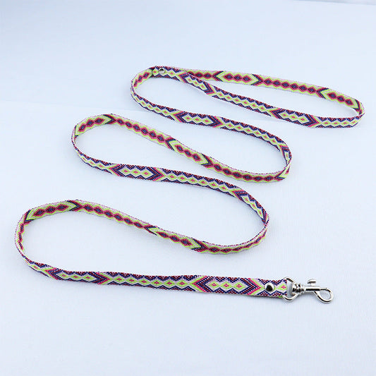 KFX-0012733 Ethnic Style Woven Dog Collar with 120cm Traction Rope - Durable Polyester Material