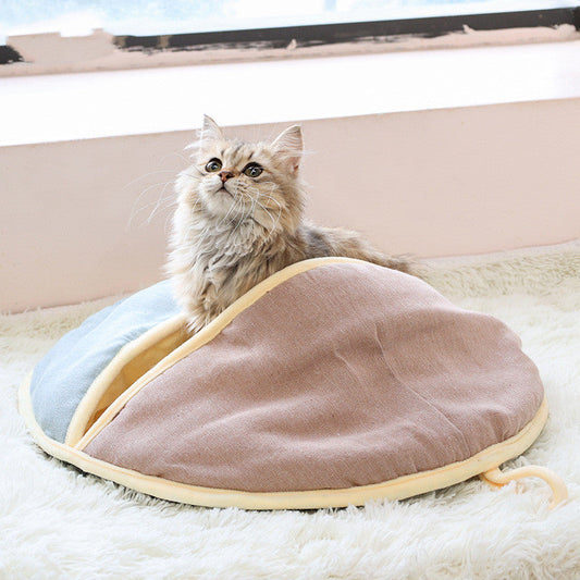 KFX-0016573 Cozy Round Cotton and Linen Pet Nest for Cats and Small Dogs - Warm Semi-Enclosed Design