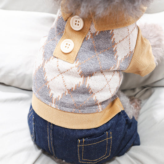 KFX-0036157 Cozy Four-Legged Dog Winter Outfit - Casual Styles in Navy Grey or Rice Grey
