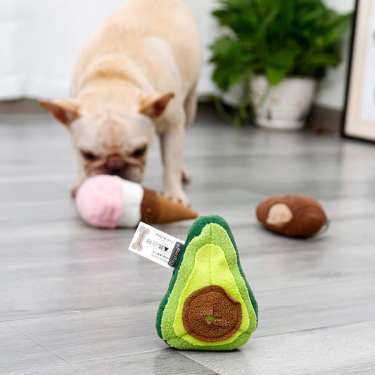 KFX-0043197 Durable Puppy Molar Toy in Avocado, Snail, and Ice Cream Designs – Soft Polar Fleece, Multi-Size Options