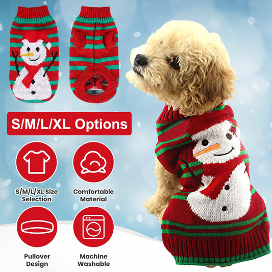 KFX-0047293 Pet Christmas Turtleneck Sweater for Dogs and Cats - Cozy Snowman and Furball Designs in Multiple Sizes