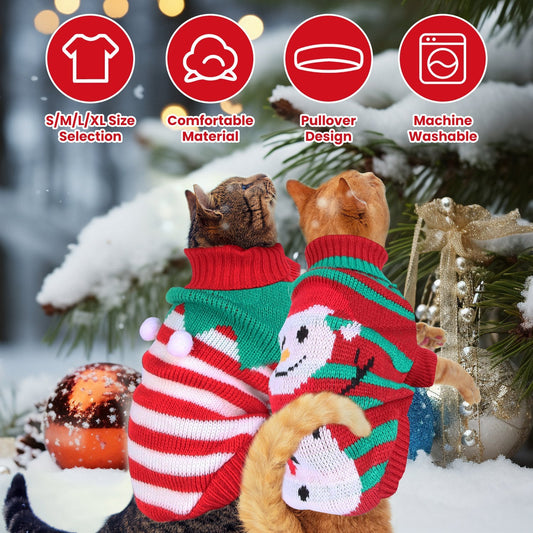 KFX-0047293 Pet Christmas Turtleneck Sweater for Dogs and Cats - Cozy Snowman and Furball Designs in Multiple Sizes