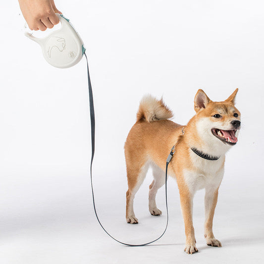 KFX-0049085 Pet Retractable Leash for Dogs of All Sizes - Nylon Traction Belt in Cream White