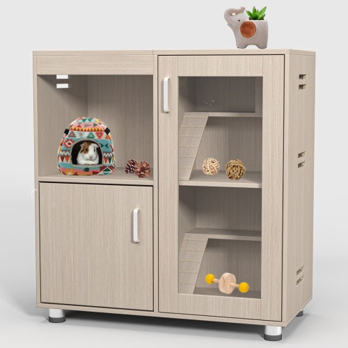 KFX-0052925 4-Tier Wooden Guinea Pig and Hamster Cage with Lockers and Acrylic Windows