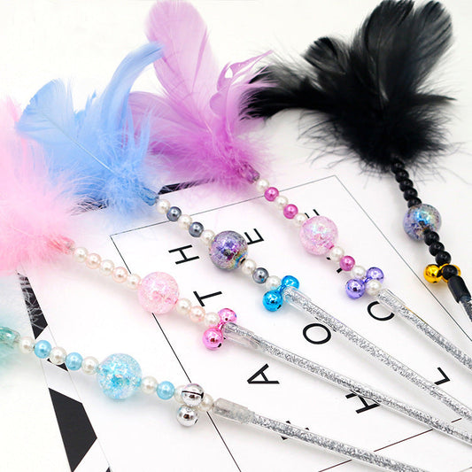 KFX-0055869 Colorful Feather Cat Teaser Wand with Bells - Safe, Eco-Friendly Material, 35cm Long