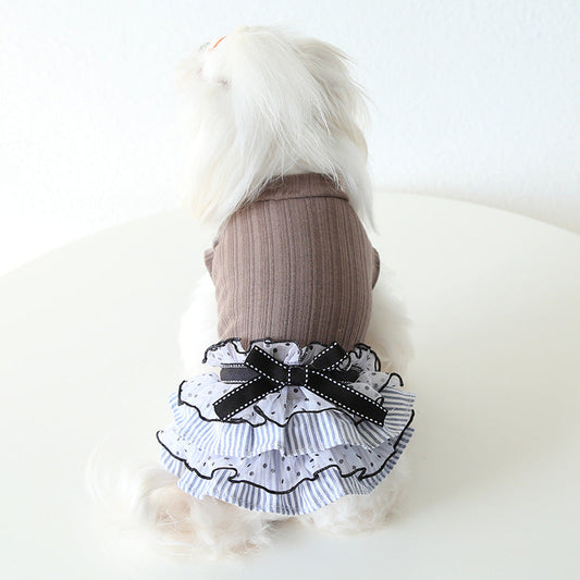 KFX-0071101 Polka Dot Lace Princess Dress for Pets in Taro Purple, Charcoal Black, and Iced Coffee