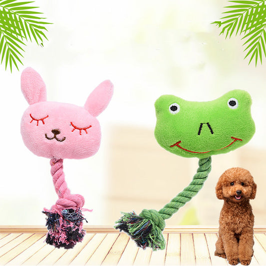 KFX-0075965 Plush Bite-Resistant Vocalization Toy for Pets - Pink Rabbit & Green Frog