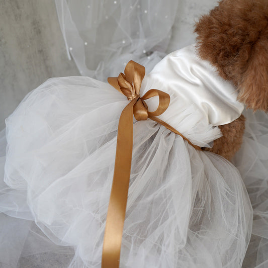 KFX-0080445 Elegant Ribbon Wedding Dress for Cats and Dogs - Various Sizes Available
