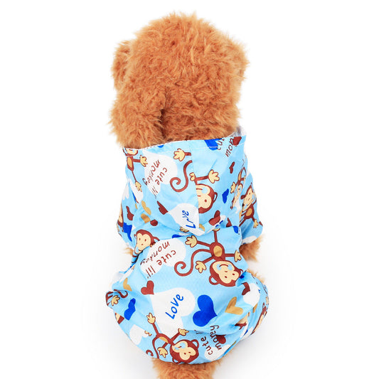 KFX-0094141 Adorable Monkey Print Raincoat for Dogs in Pink, Blue, and Yellow - Sizes XS to XL