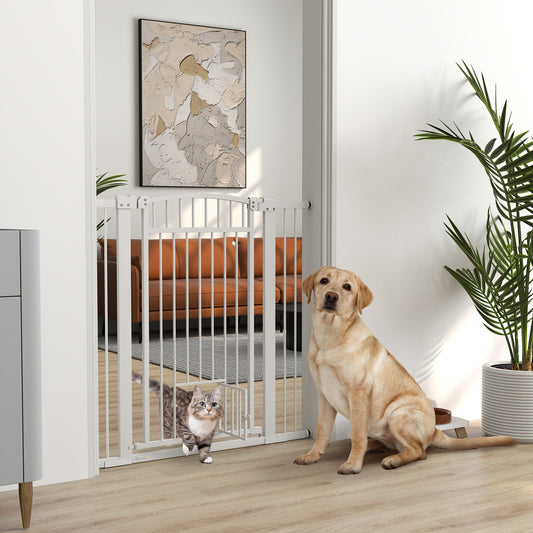 KFX-0104765 Extra Wide 30"-41" Adjustable Walk-Through Pet Gate with Cat Door and Extension Kits, 42" High