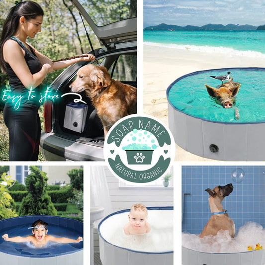 KFX-0106557 Foldable Pet Pool for Dogs and Cats, Non-Slip PVC Paddling Pool with Zipper Bag, 120cm/160cm Options