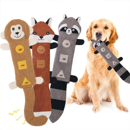 KFX-0108733 Durable Bite-Resistant Plush Dog Toy with Squeaker and Treat Pockets for Puppies