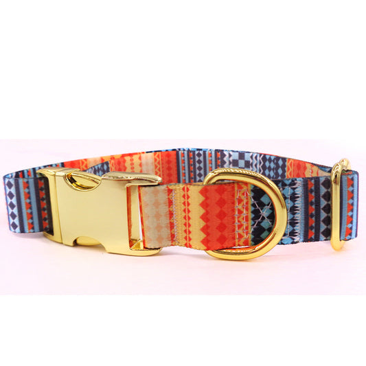 KFX-0122557 Golden Buckle Dog Collar with Customizable Lettering - Available in Multiple Colors and Sizes