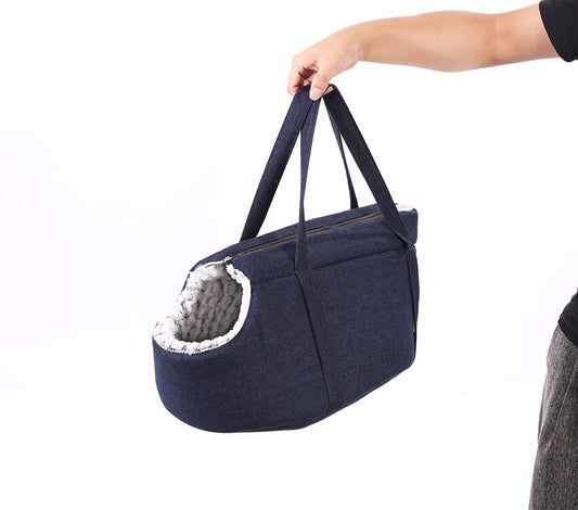 KFX-0124605 Versatile Cotton Plush Pet Carrying Backpack for Cats and Puppies, Jeans Blue