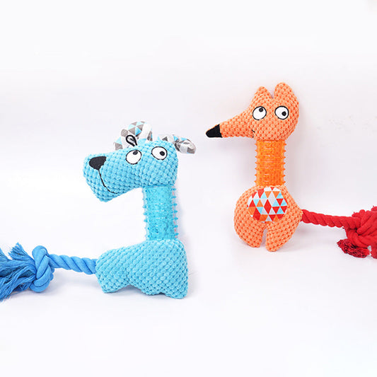 KFX-0127933 Plush Squeaky Dog Toy - Bite Resistant Fox & Big-Eared Dog Design with Cotton Rope Tail, Ideal for Small and Large Dogs