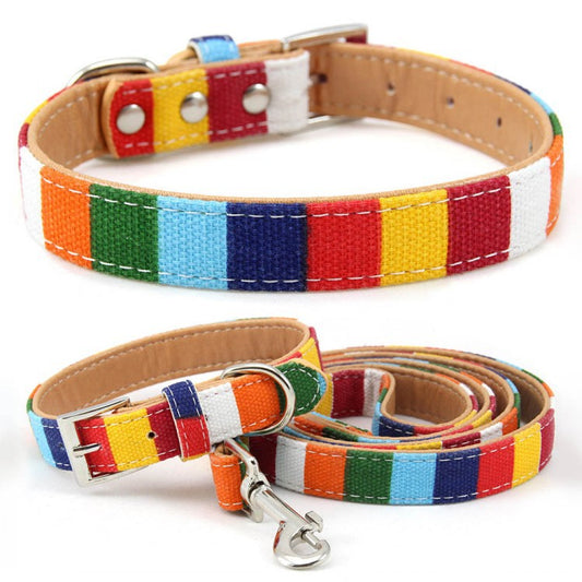 KFX-0130109 Colorful Canvas Pet Collar with Hand-Holding Rope and Chest Strap for All Occasions