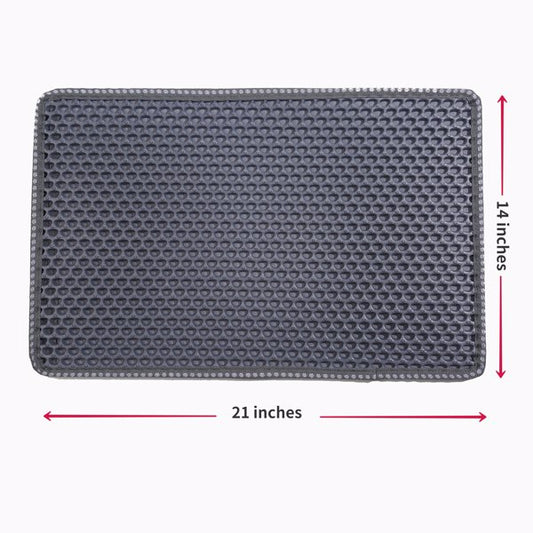 KFX-0131773 Cat Litter Trap Mat - Waterproof EVA Material, Double Layer Design, Rice Shape Surface, Grey, 21 x 14 inches