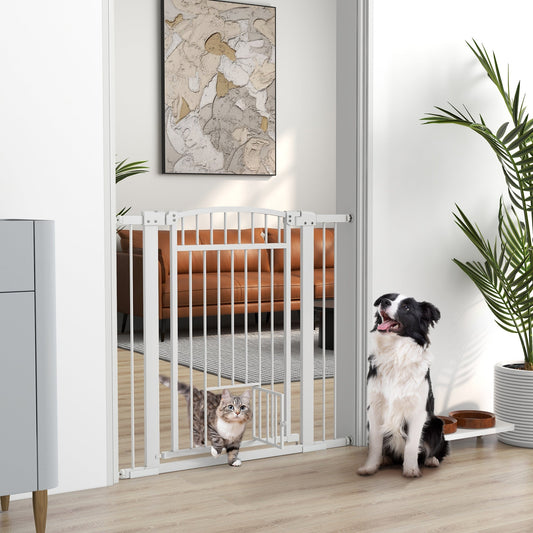 KFX-0137533 Extra Wide Walk Through Dog Gate with Cat Door and Extension Kits, 30.3" High, Adjustable 29.9"-40.9" Width
