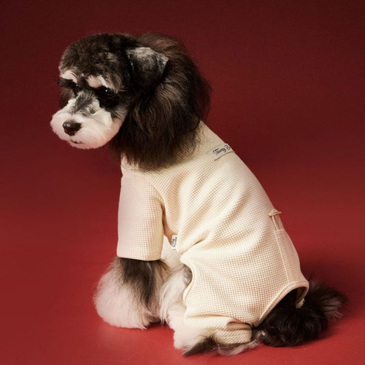 KFX-0152125 Cozy Waffle Four-Legged Pet Clothing for Autumn and Winter in Beige and Navy Blue