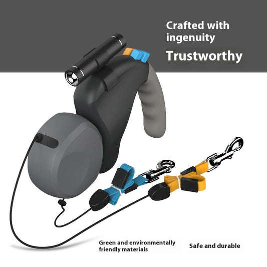 KFX-0153149 Double-Headed Dog Walker with Traction Rope - Durable ABS Design in Black and Gray