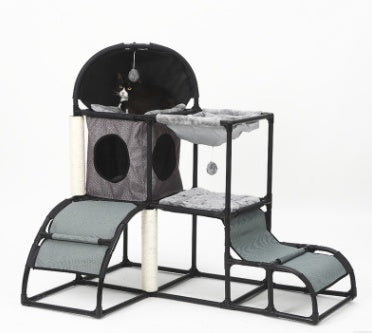 KFX-0162365 Multi-Purpose Cat Climbing Frame with Sisal Rope and Nest, 107x80x120 cm, Durable PVC and ABS Materials