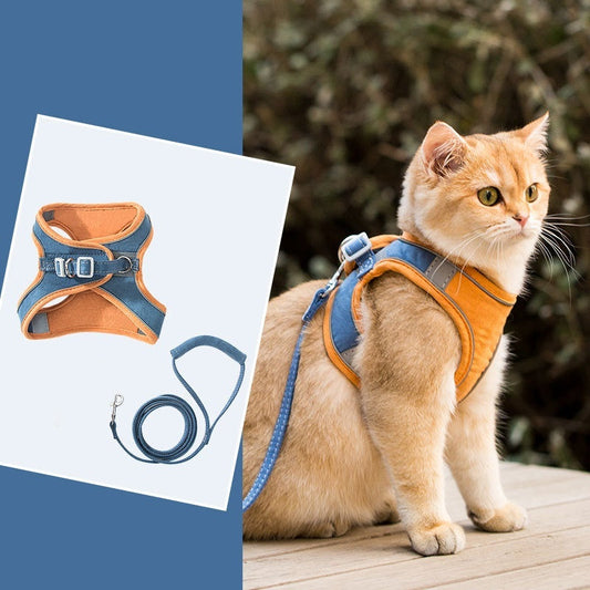 KFX-0173885 Reflective Chest Strap and Pulling Rope Vest for Cats - Multiple Sizes and Colors Available
