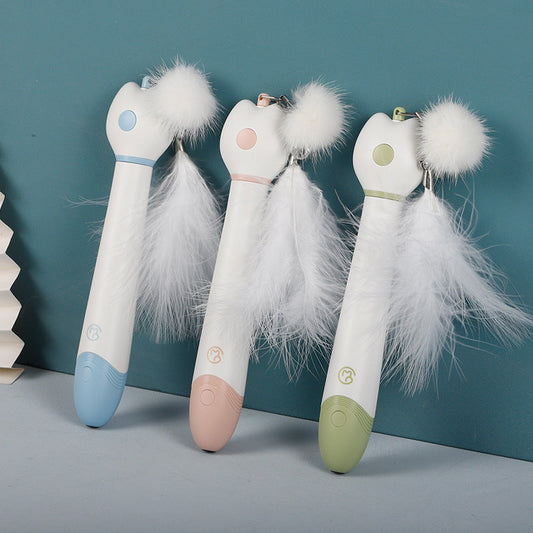 KFX-0181181 Telescopic Laser Cat Teaser Stick with Plush Feather and Ball
