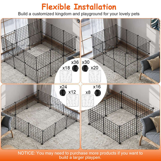 KFX-0183997 Durable Metal Animal Playpen with Door for Small to Medium Pets - Indoor & Outdoor Use, Easy Setup, Rustproof Design