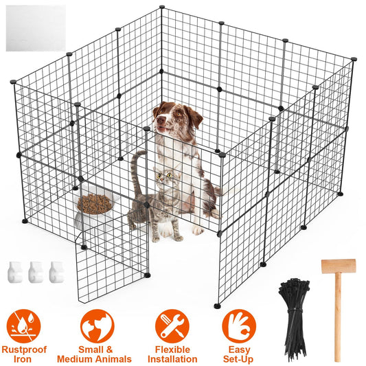 KFX-0183997 Durable Metal Animal Playpen with Door for Small to Medium Pets - Indoor & Outdoor Use, Easy Setup, Rustproof Design