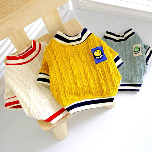KFX-0191165 Teddy Sweater for Dogs in Yellow and Green - Fashionable Knitted Pullover for All Sizes