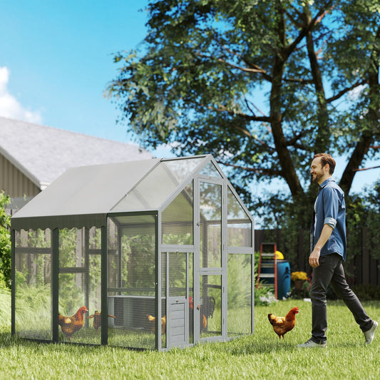 KFX-0195517 Large Wooden Chicken Run with Waterproof Cover, Suitable for 6-8 Chickens, Backyard Poultry Coop, 5.5' x 6' x 6'