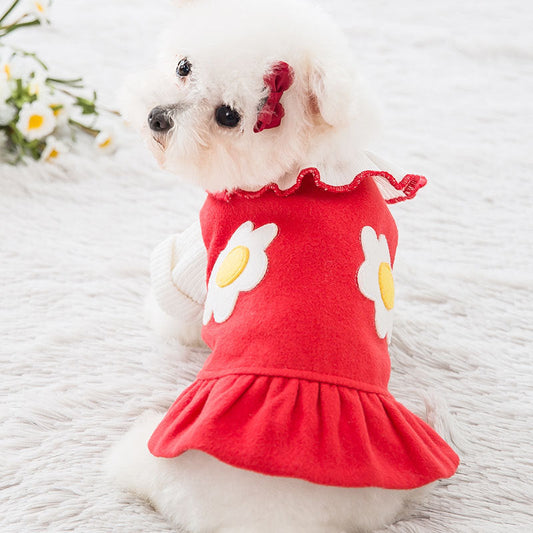 KFX-0198205 Daisy Flower Princess Woolen Skirt for Pets - Multiple Sizes Available