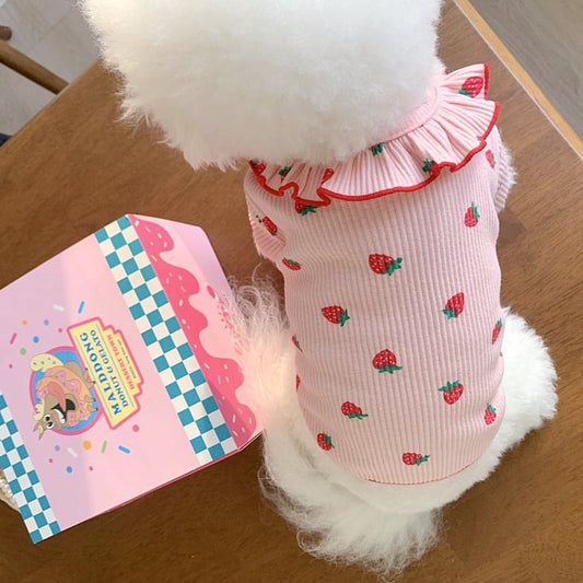 KFX-0202173 Casual Pet Strawberry Bottoming Shirt in White, Strawberry, and Pink - Size XS to XL