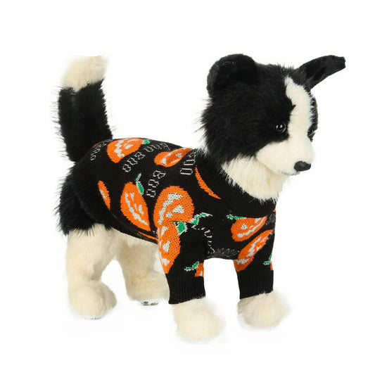 KFX-0211133 Halloween Pumpkin Pattern Dog Sweater - Black, Sizes S-XXL, Polyester Material