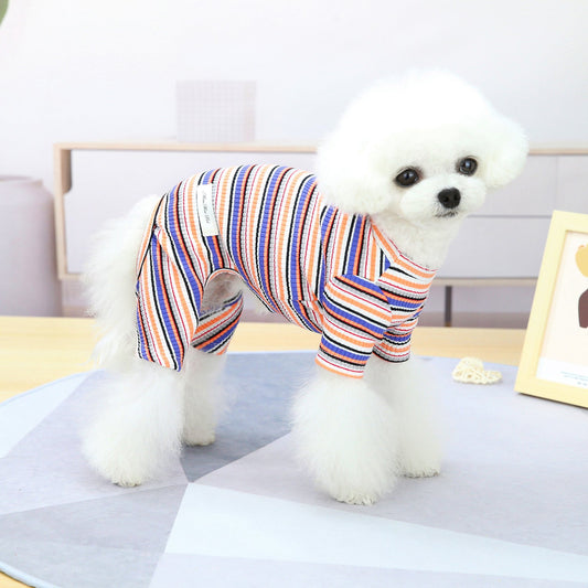KFX-0221245 Stylish Striped Cotton Loungewear for Pets in Blue, Orange & Grey