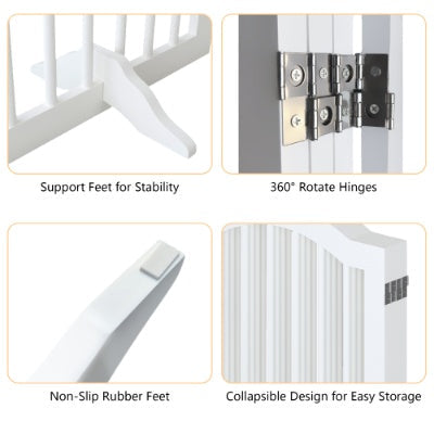 KFX-0222525 Tall Freestanding Pet Gate - 27.6" Height, 4 Panel Solid Wood Folding Safety Fence with Support Feet for Stairs and Doorways