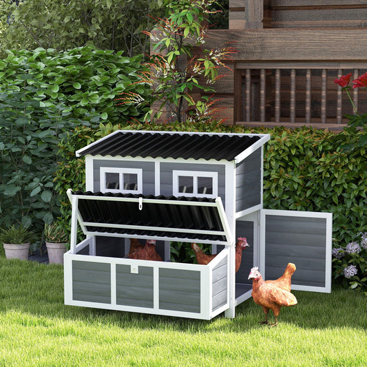 KFX-0228285 Spacious Wooden Chicken Coop with Nesting Box and Pull-Out Tray, Waterproof Roof for 4-6 Chickens