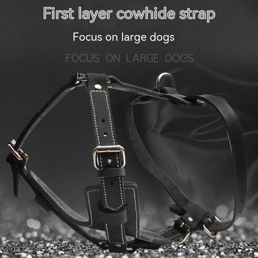 KFX-0233661 Black Leather Chest Strap for Medium to Large Dogs, Adjustable Fit 49-86cm