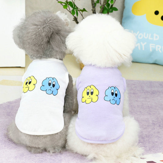 KFX-0244285 Casual Purple Vest for Small and Medium-sized Pomeranian with Teddy Laughing Cloud Design
