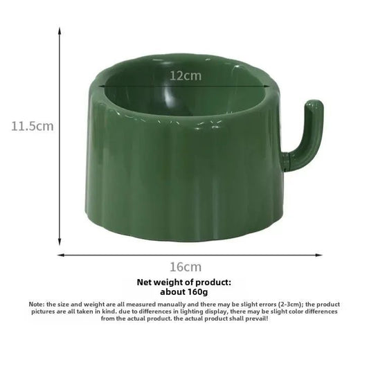 KFX-0246077 Solid Color High-Stand Anti-Slip Cat Bowl with Cactus Design for Easy Feeding