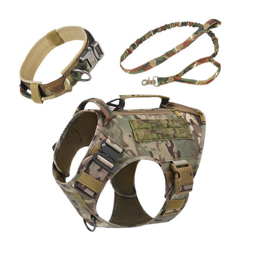 KFX-0247357 Tactical Dog Vest with Quick Release Chest Strap for Medium to Large Dogs - 3-Piece Set with Collar and Traction Rope