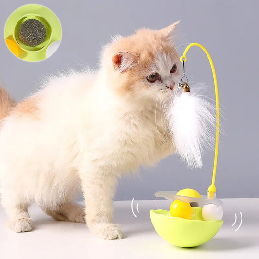 KFX-0258237 Interactive Cat Toy with Feather Teaser, Tumbler and Catnip Ball - Fun and Engaging Play for Kittens