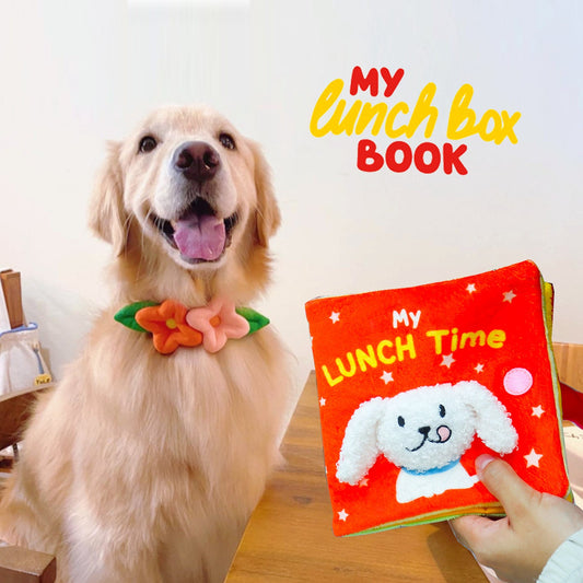 KFX-0260029 Plush Red Book Pet Toy for Hidden Food and Playtime Fun