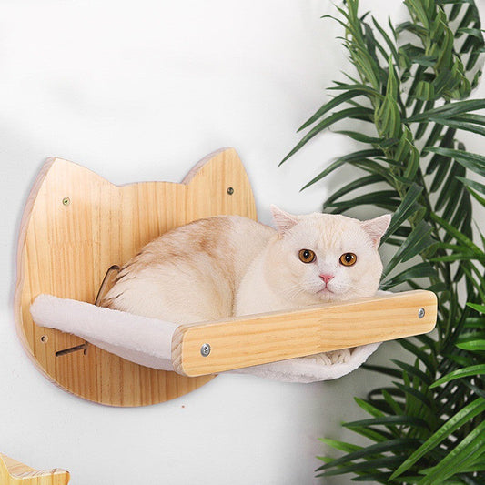 KFX-0260669 Pine Solid Wood Cat Wall Climbing Frame with Multi-Layer Platforms and Scratch-Resistant Hemp Rope