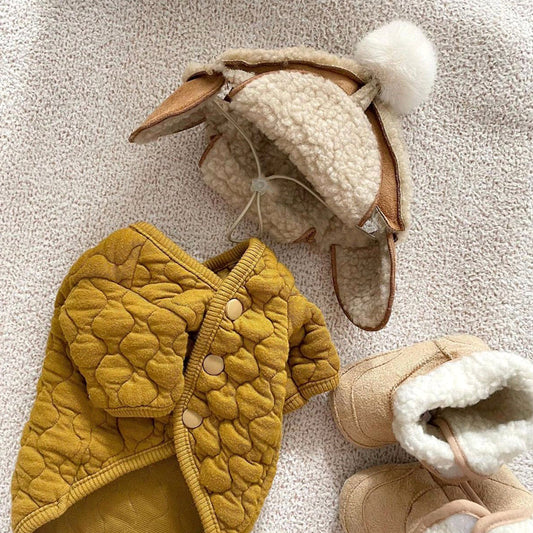 KFX-0261821 Thickened Cotton Pet Coat for Dogs and Cats with Scarf Options in Yellow, Off-white, and Floral Designs