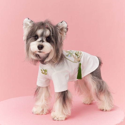 KFX-0283197 Neo-Chinese Style Cotton Dog Clothing for Schnauzers, Maltese, and Bichons - Available in White and Multiple Sizes