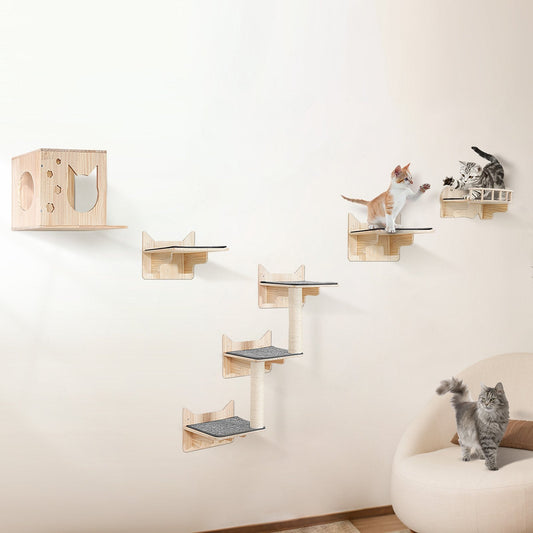 KFX-0293437 Wall Mounted Cat Furniture Set with Jumping Boards, Nest, and Tree for Climbing and Playing