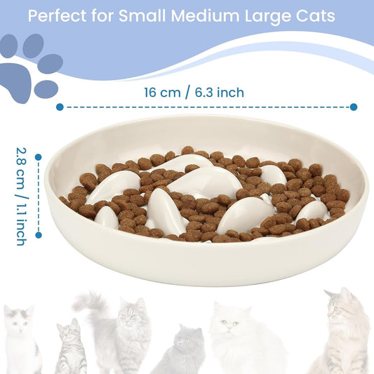 KFX-0301885 Cat Slow Feeding Bowl with Raised Edge, Non-Slip Base, and Easy-Clean Design